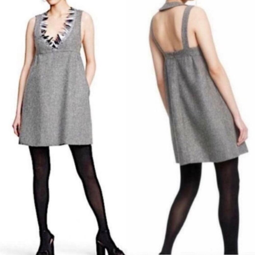 Anna Sui metallic gray tweed empire waist baby doll dress back cutout Target